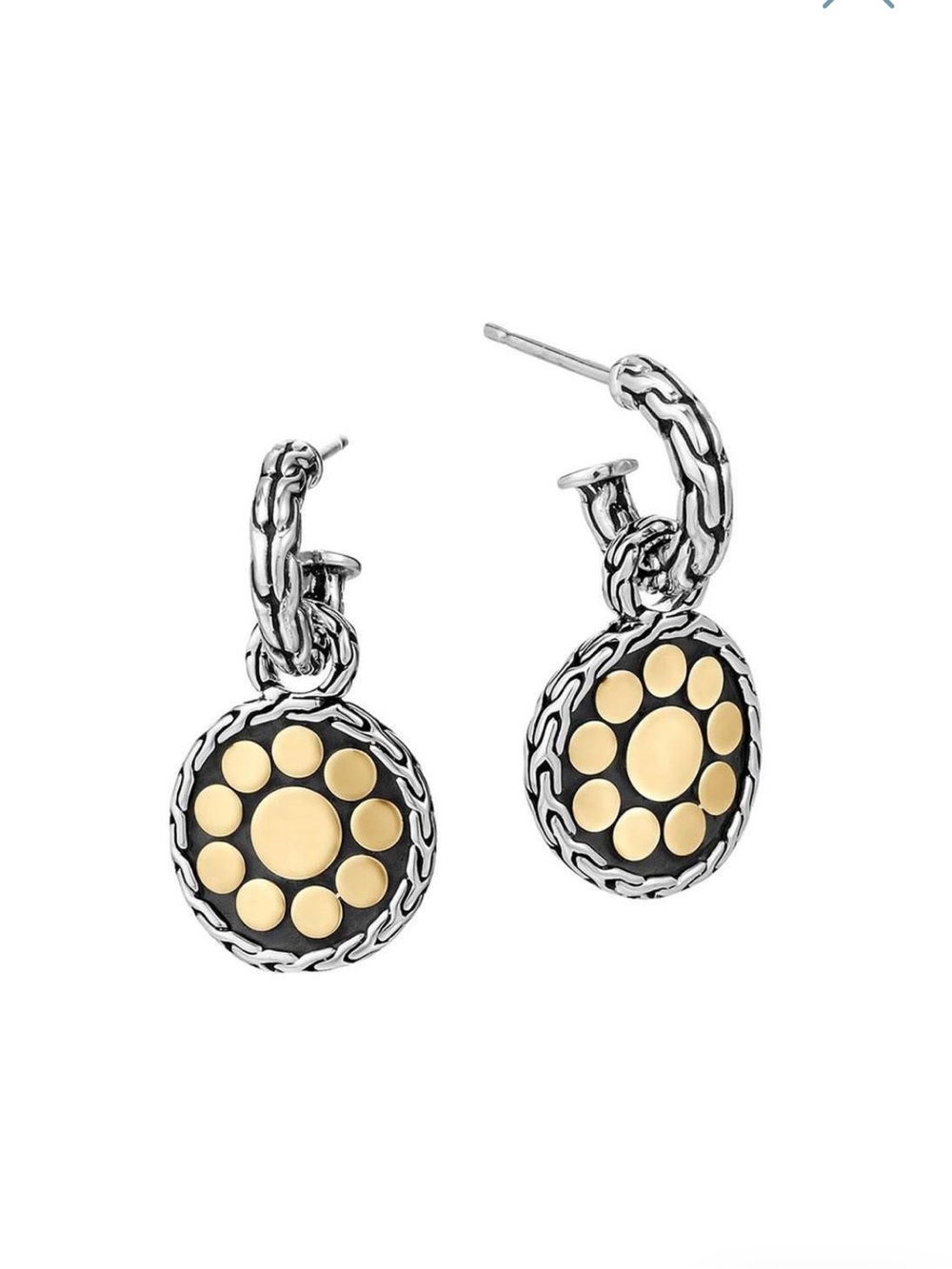 John Hardy Dot Silver & 18K Yellow Gold Small Round Hoop Drop Earrings